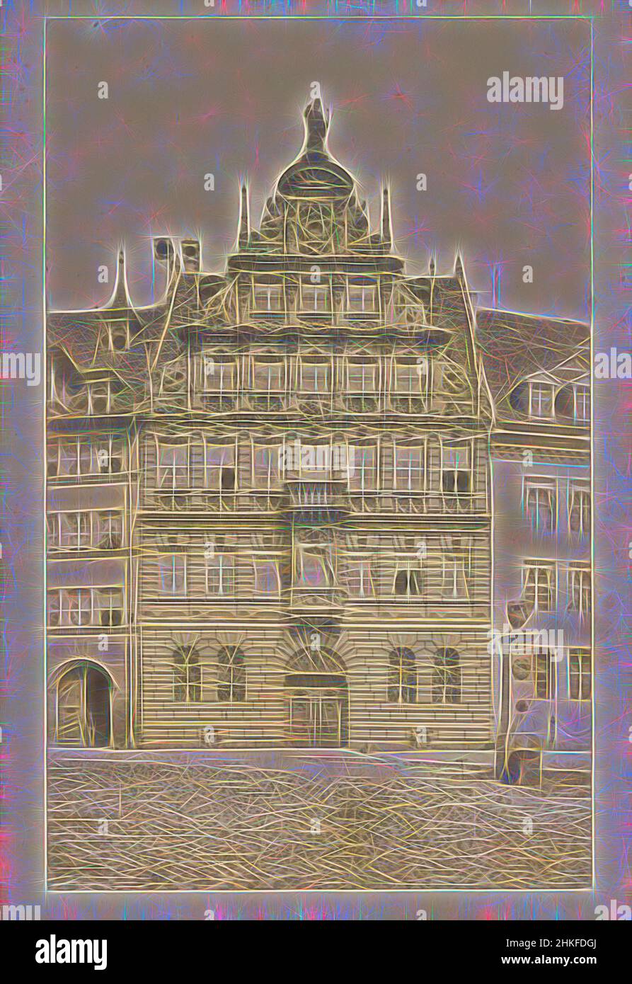 Inspired by The Pellerhaus in Nuremberg, Pellerhaus, Nuremberg, publisher: Friedrich Bruckmann, Neurenberg, publisher: München, 1863 - 1898, albumen print, height 171 mm × width 113 mm, Reimagined by Artotop. Classic art reinvented with a modern twist. Design of warm cheerful glowing of brightness and light ray radiance. Photography inspired by surrealism and futurism, embracing dynamic energy of modern technology, movement, speed and revolutionize culture Stock Photo