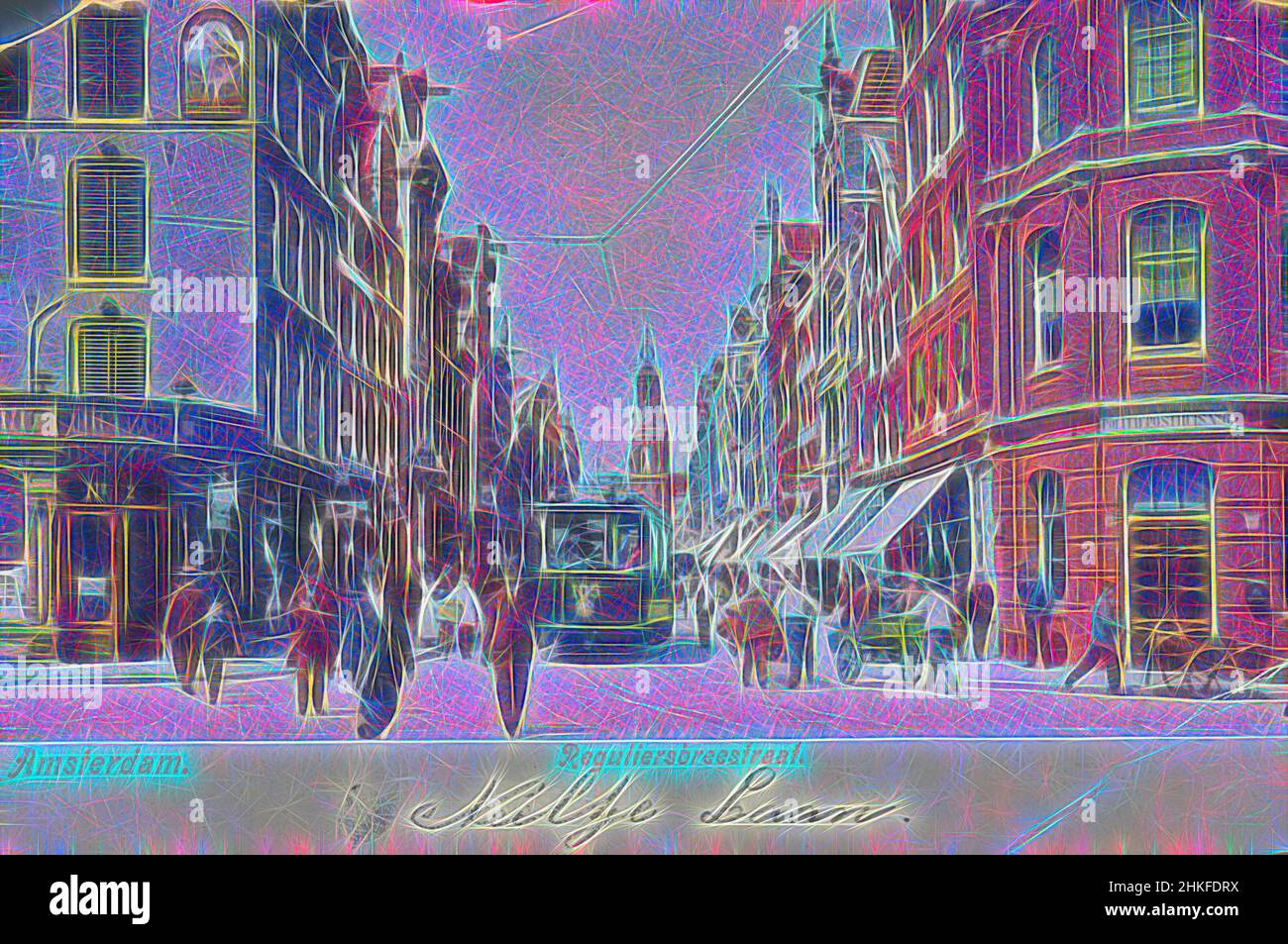 Inspired by Amsterdam, Reguliersbreestraat, maker: H.S. Speelman, Amsterdam, 1890 - 1920, height 92 mm × width 141 mm, Reimagined by Artotop. Classic art reinvented with a modern twist. Design of warm cheerful glowing of brightness and light ray radiance. Photography inspired by surrealism and futurism, embracing dynamic energy of modern technology, movement, speed and revolutionize culture Stock Photo