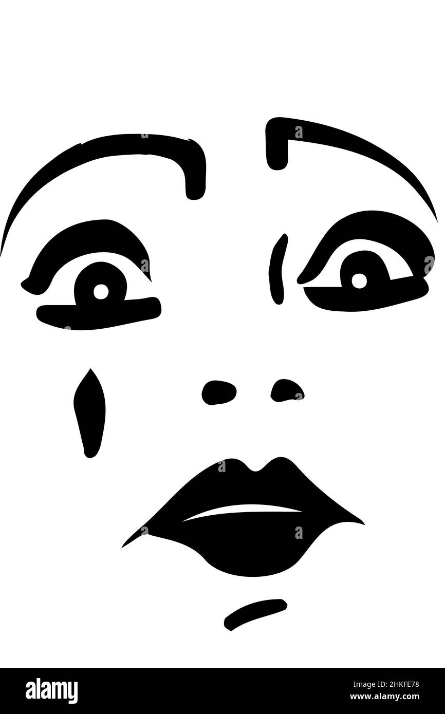 black and white vector sketch white mime with big eyes Stock Photo