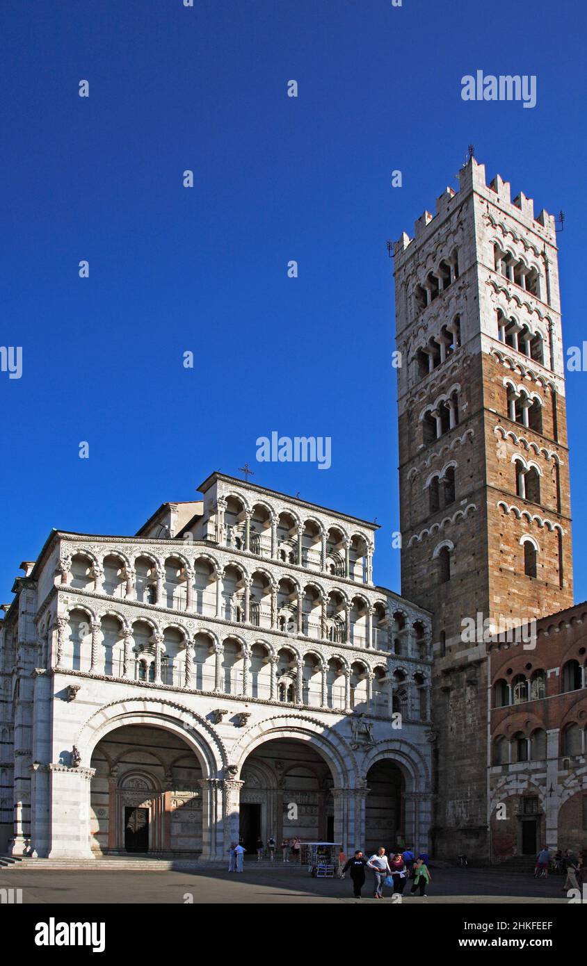 Tower of the cathedral San Martino, Lucca, Tuscany, Italy. The cathedral San Martino is the cathedral of the archbishopric Lucca. The church building Stock Photo
