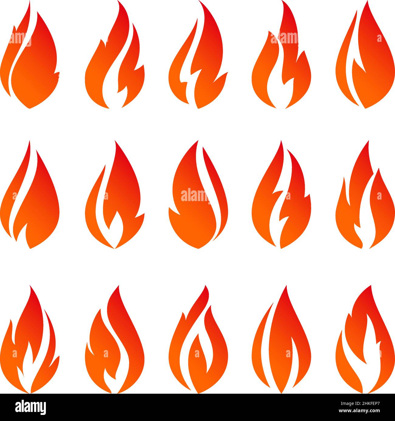 Fire flames, set orange icons, vector illustration Stock Vector