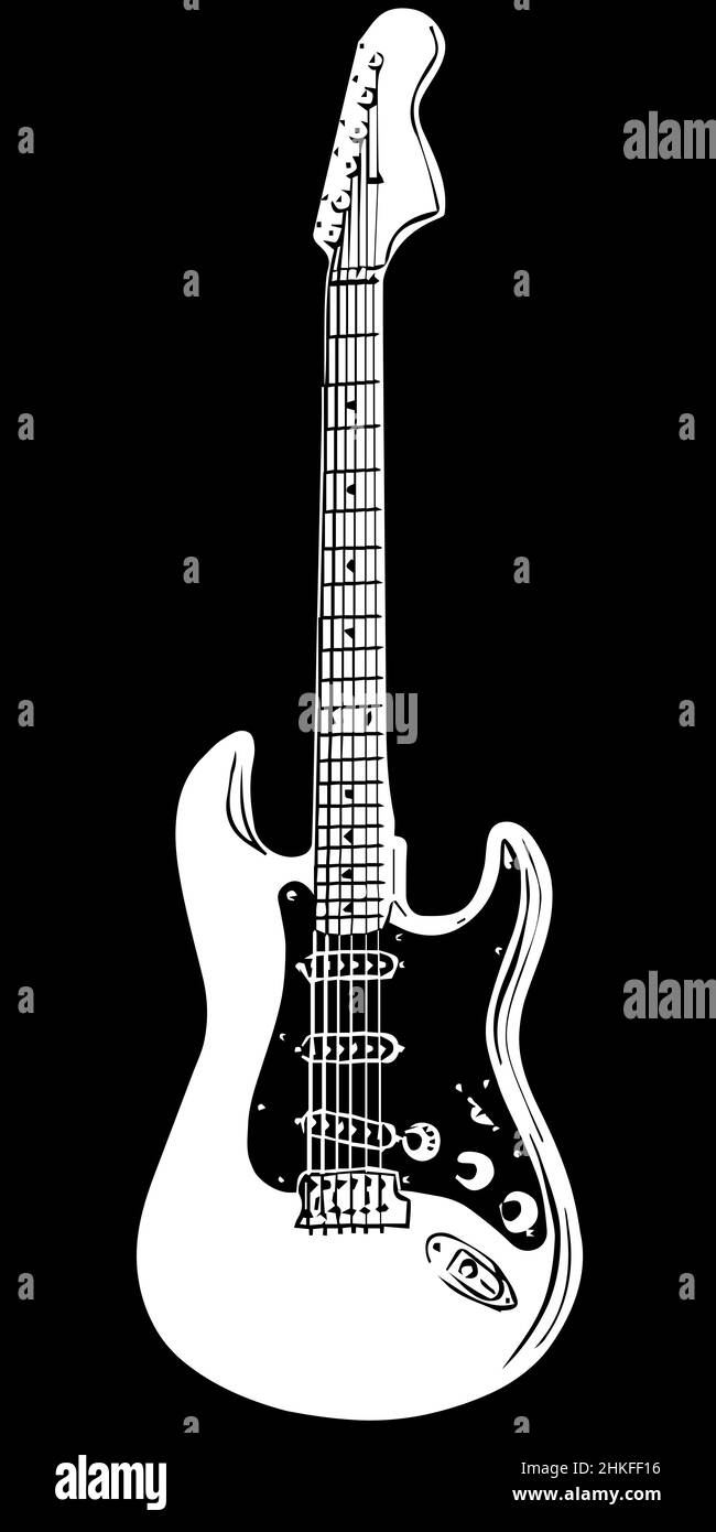 black and white vector sketch musical string instrument electric guitar ...