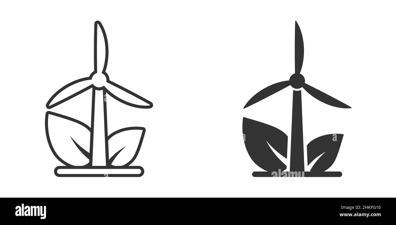 Eco energy icon in flat style. Leaf wind power plant vector ...