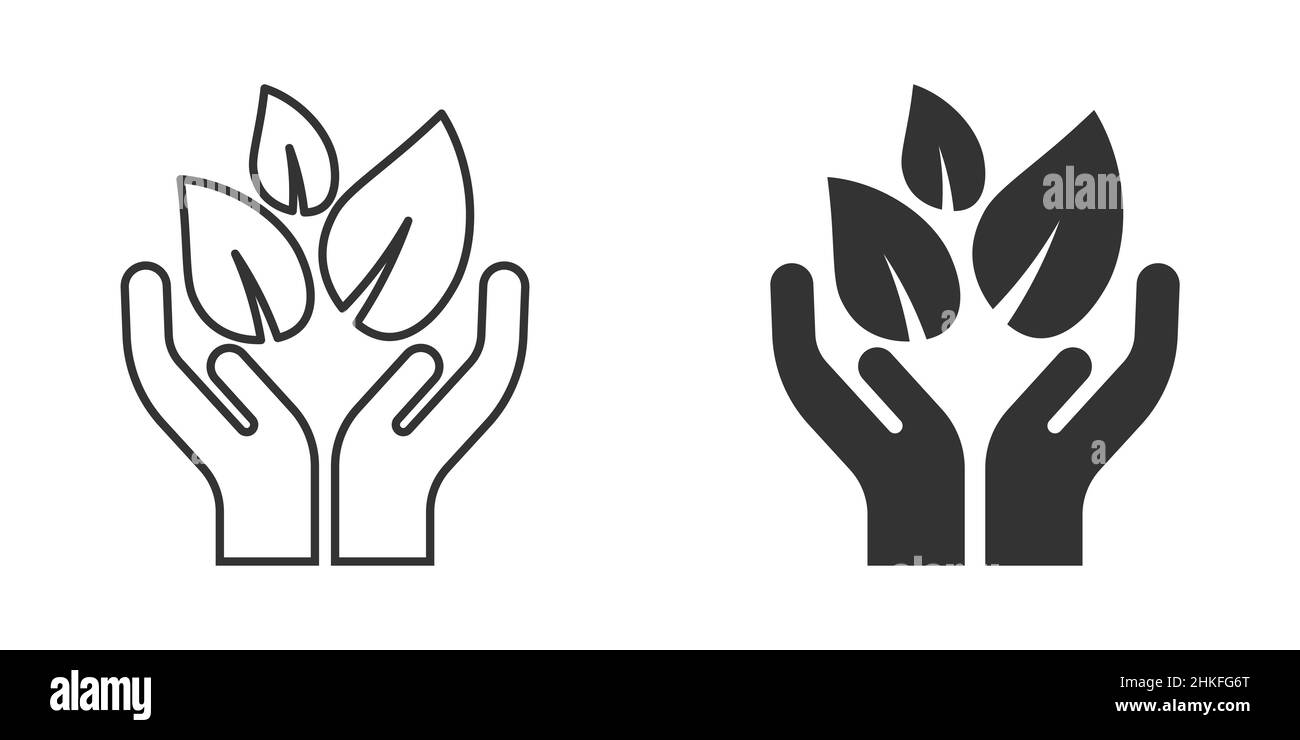 Hand with plant icon in flat style. Flower sprout vector illustration ...