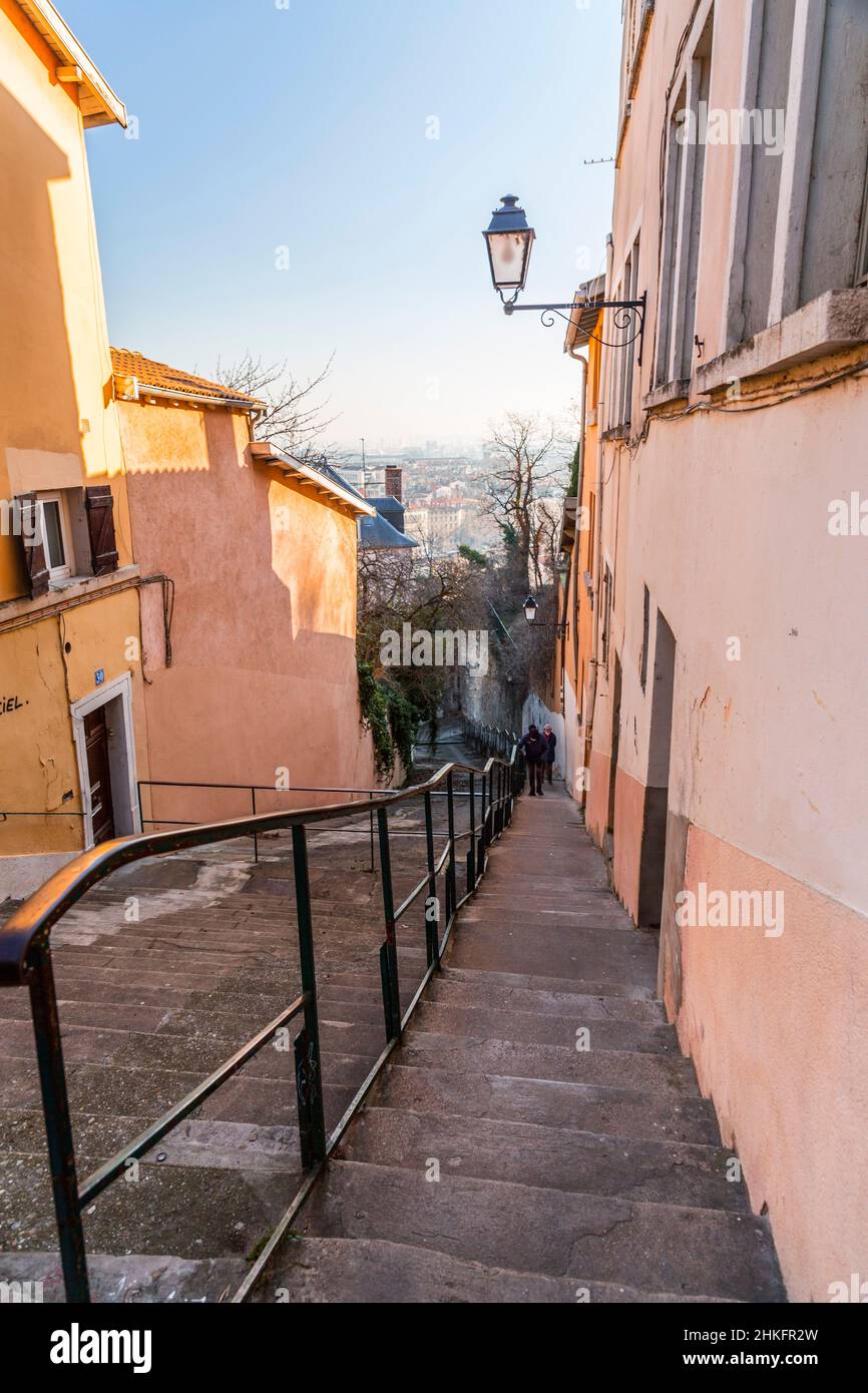 Lyon, France - January 25, 2022: Street view and buildings in the old town  of Lyon (Vieux Lyon), France Stock Photo - Alamy