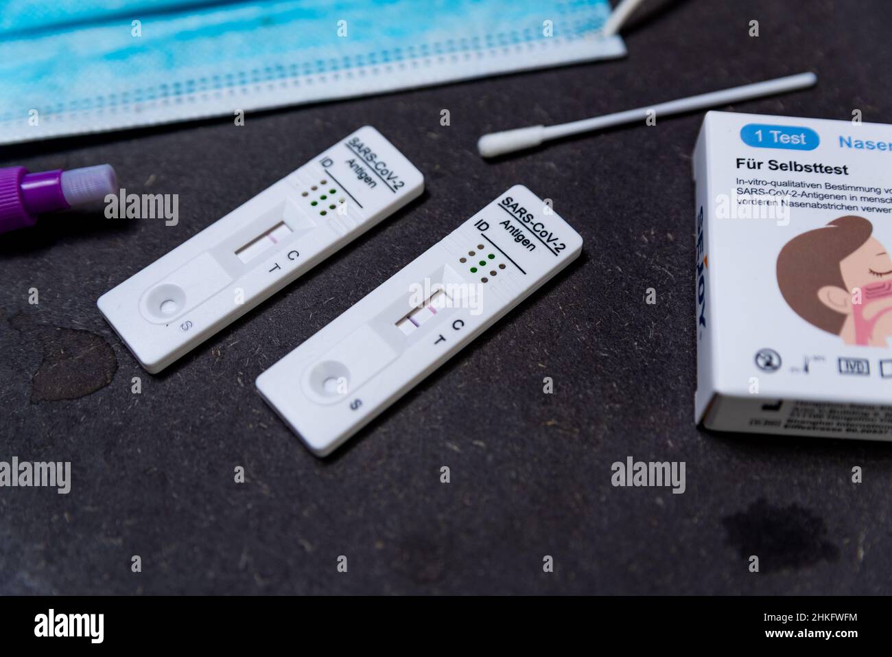 Spain. 04th Feb, 2022. A positive result rapid Covid test, also known as antigen test or lateral