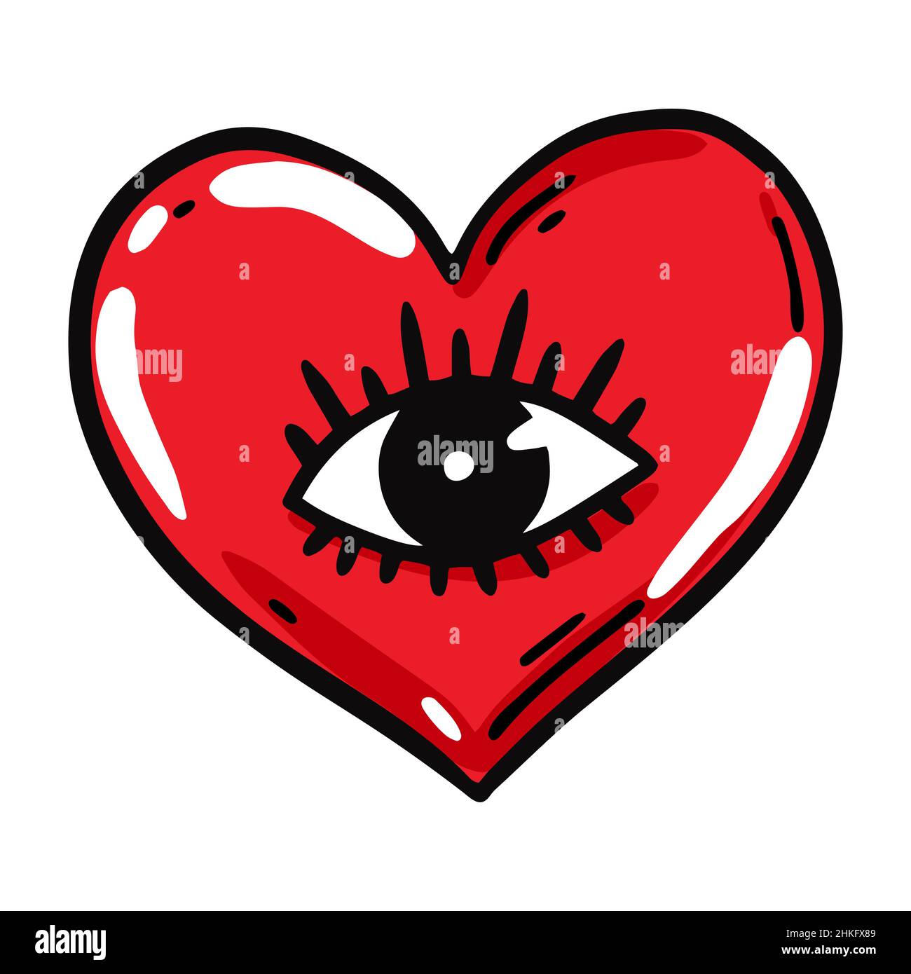 Heart with an eye in comic style. Vector illustration. Valentines Day design element Stock Vector