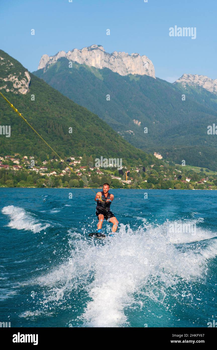 France, Haute-Savoie (74), Annecy, Lake Annecy, wakeboarder Stock Photo