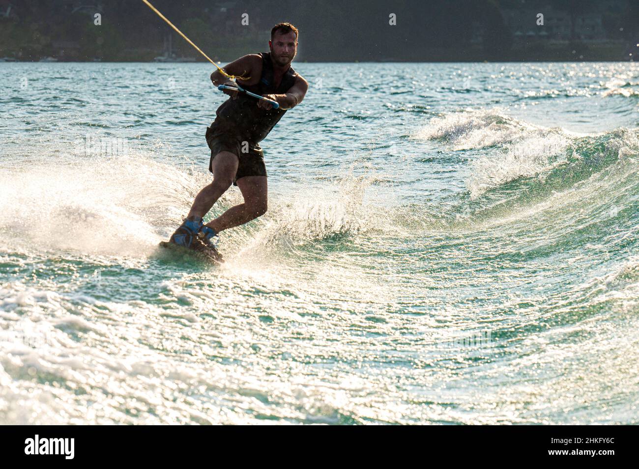 France, Haute-Savoie (74), Annecy, Lake Annecy, wakeboarder Stock Photo