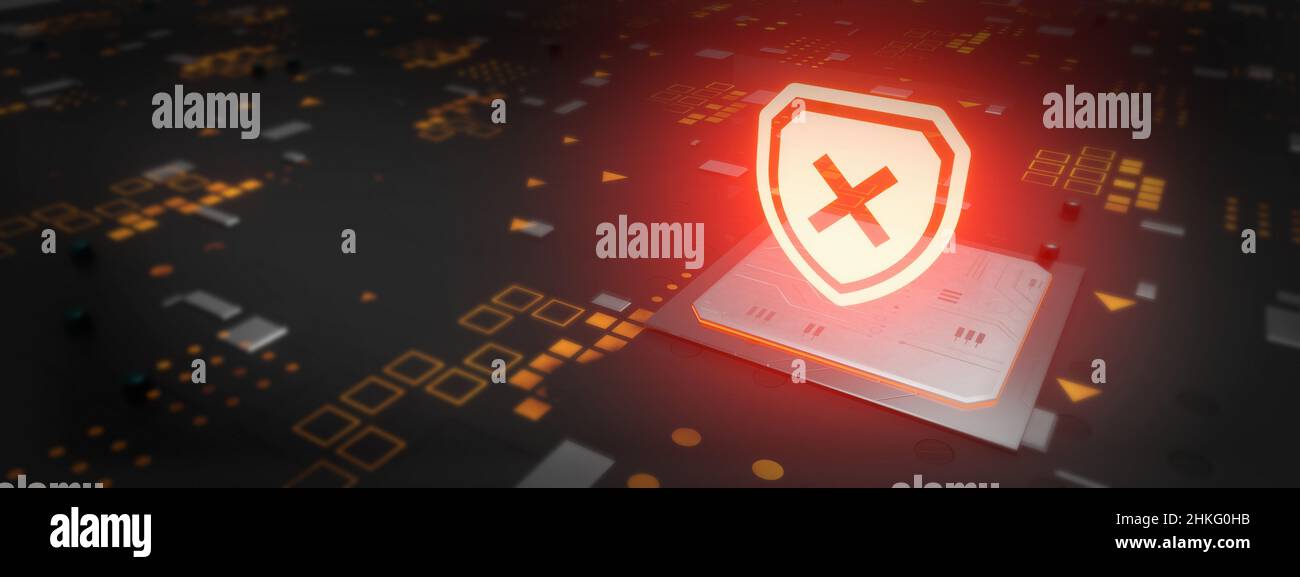 Red Shield Cybersecurity Concept 3D illustration Stock Photo
