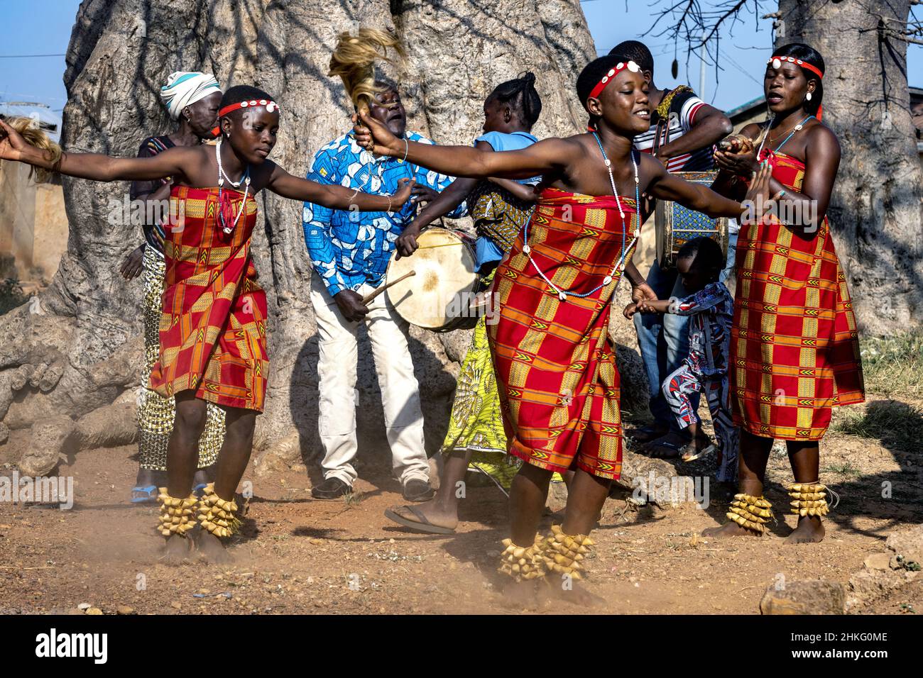 Benin, Natitingou, Waou tribal dance called Wama comemorating the end