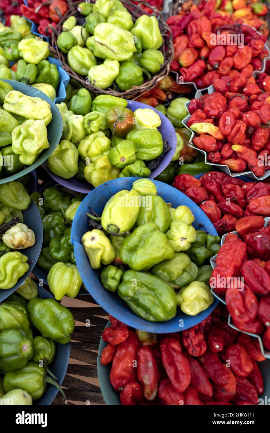 Benin, Ketou, market day, chillies Stock Photo