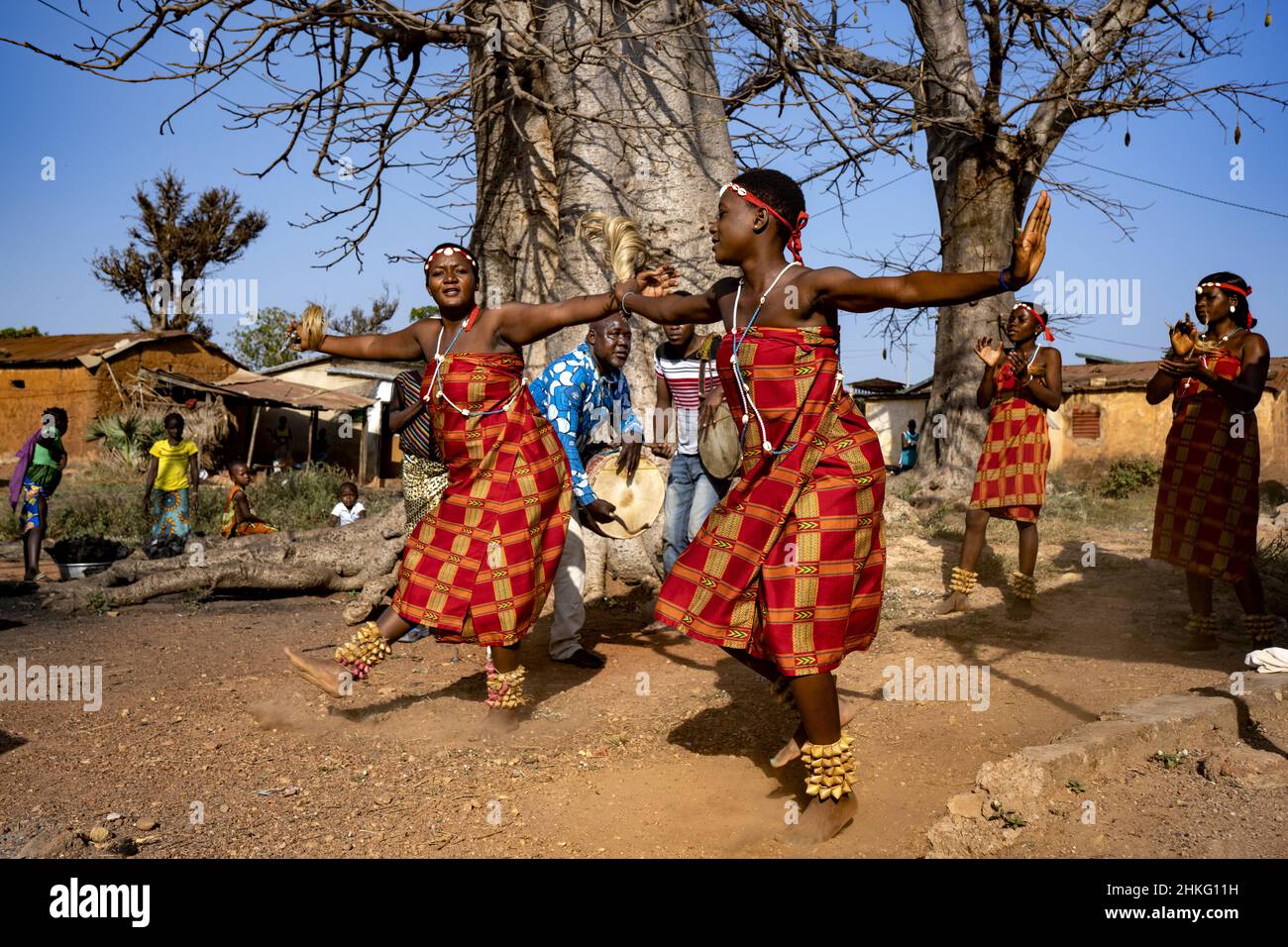 Benin, Natitingou, Waou tribal dance called Wama comemorating the end