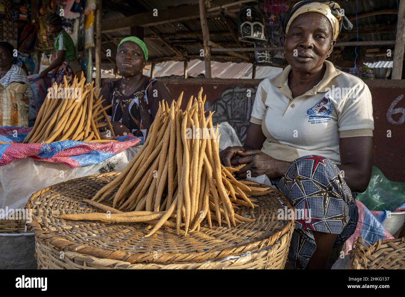 Benin, Ketou, market day, peanut sticks Stock Photo