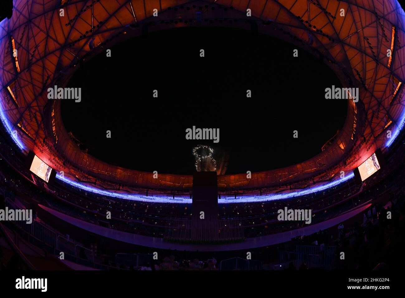 Beijing, China. 4th Feb, 2022. Firework shows the countdown to the opening ceremony of the Beijing 2022 Olympic Winter Games at the National Stadium in Beijing, capital of China. Credit: Li Ga/Xinhua/Alamy Live News Stock Photo