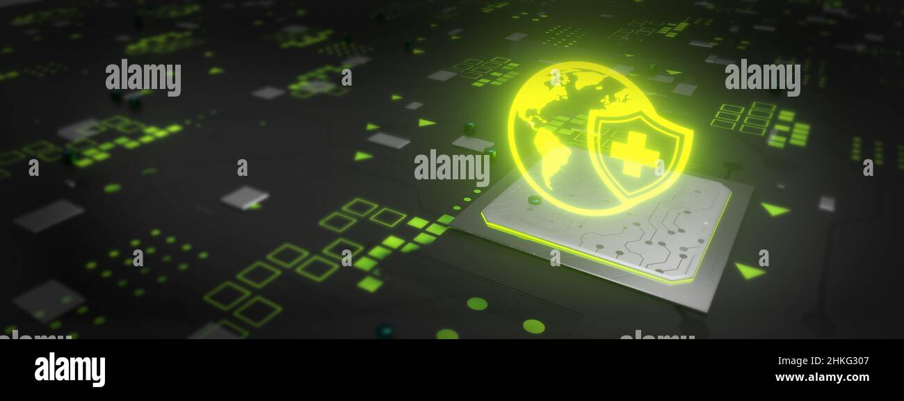 Global health care with digital technology concept 3D Rendering Stock Photo