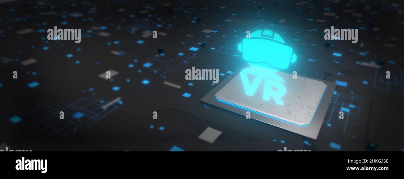 virtual screen future technology, The real world with the virtual world overlapped, transformed into the virtual world 3D Rendering Stock Photo