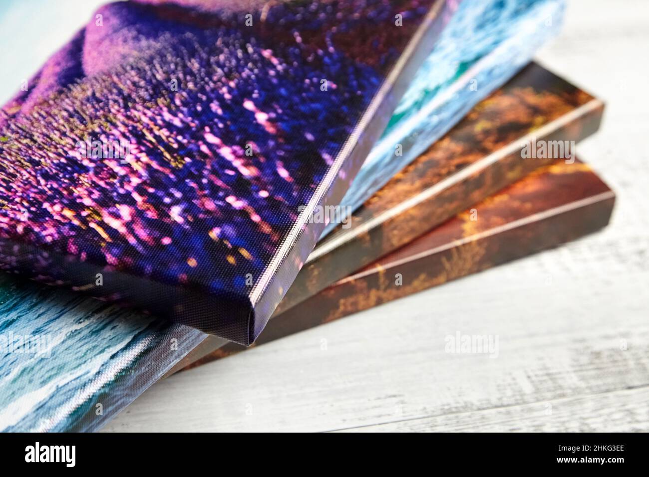 Canvas photo prints stretched onto frame with gallery wrap Stock Photo