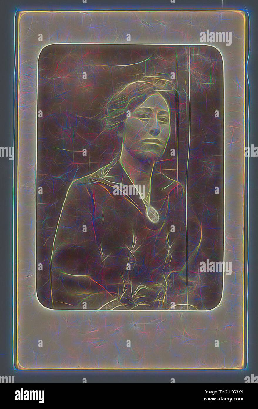 Inspired by Portrait of an unknown woman, c. 1900 - before 1907, height 102 mm × width 71 mm, Reimagined by Artotop. Classic art reinvented with a modern twist. Design of warm cheerful glowing of brightness and light ray radiance. Photography inspired by surrealism and futurism, embracing dynamic energy of modern technology, movement, speed and revolutionize culture Stock Photo