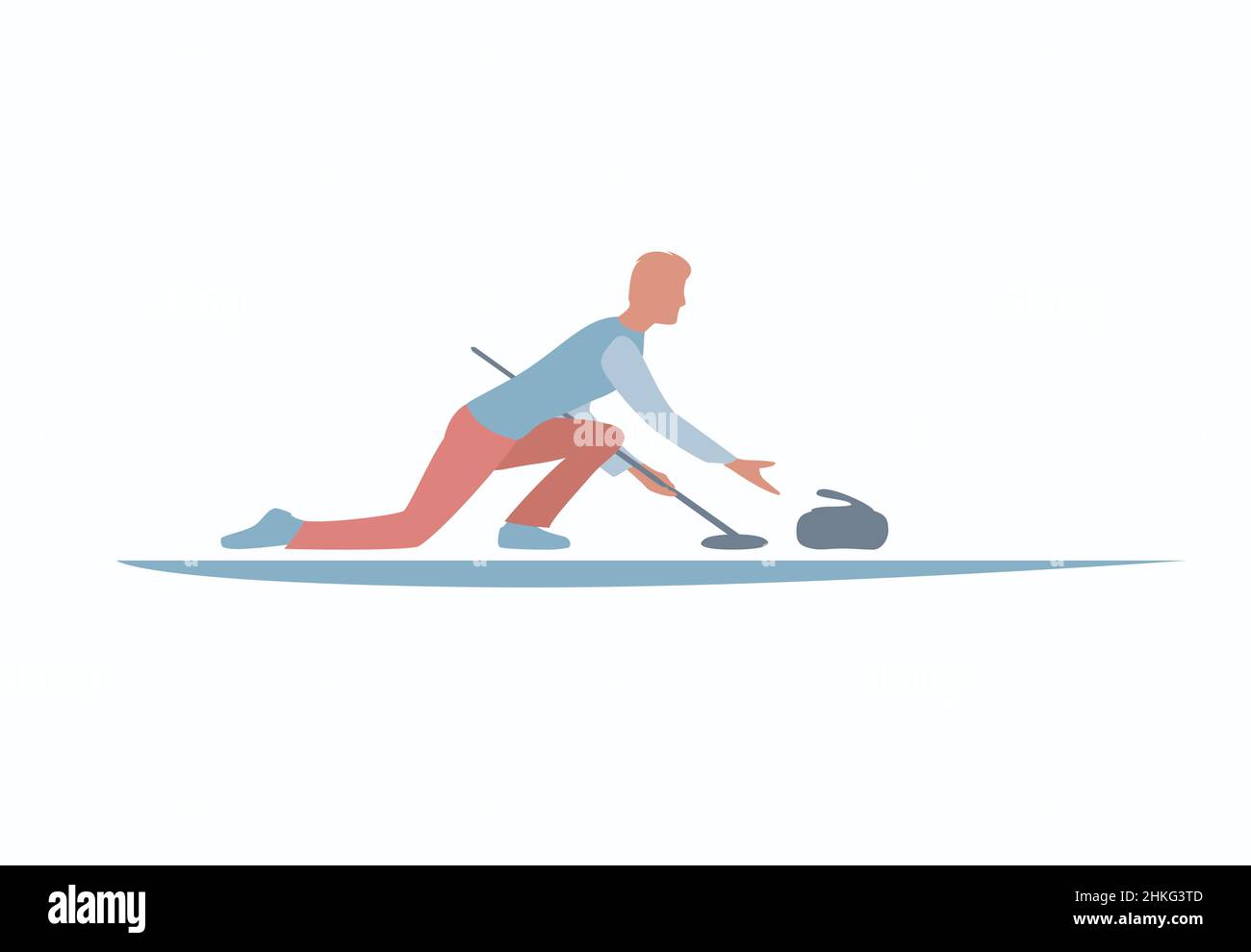 Winter sport Curling. Curling player with stone and broom on a ice rink ...