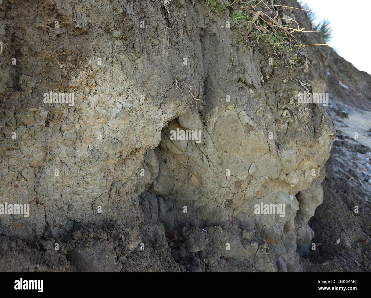 Image of a natural background of clay soil cut off the coast Stock Photo