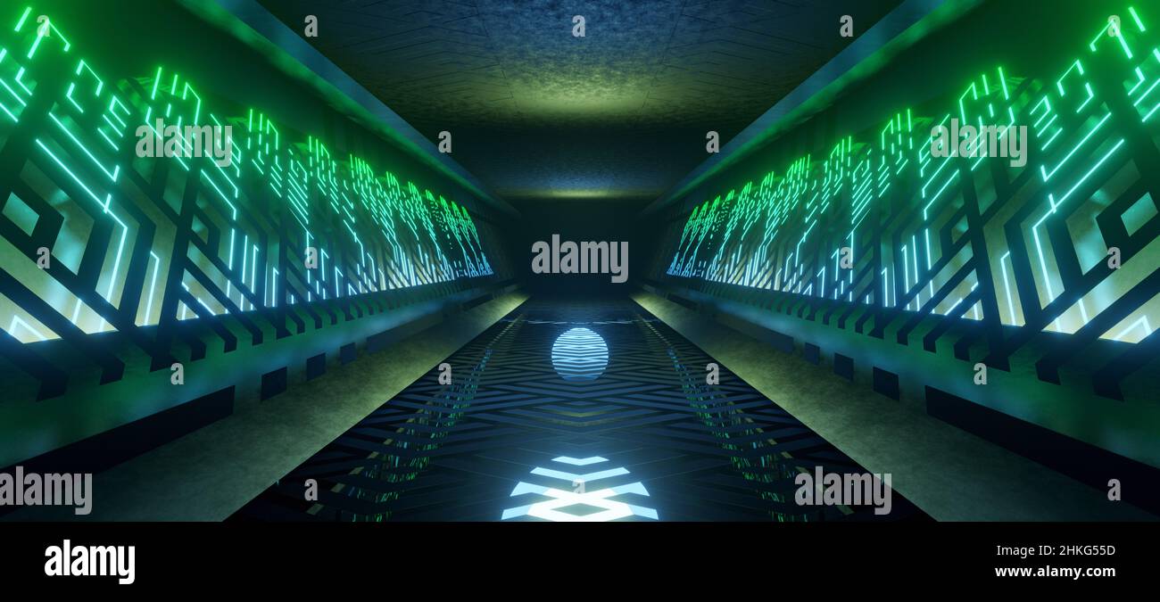 Futuristic Alien Interior Empty Studio Advanced Neon with Medium Sea ...