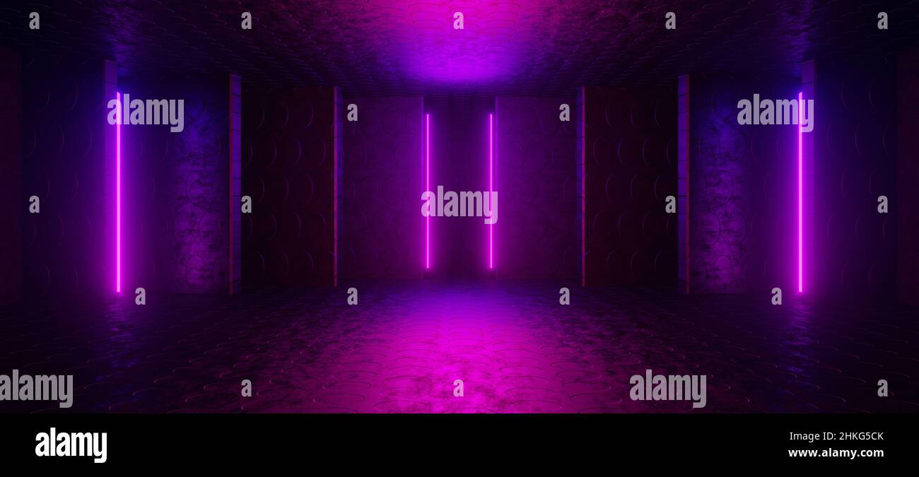 Sci-Fi Abstract Blue And Purple Neon Light Shapes On Black Background ...