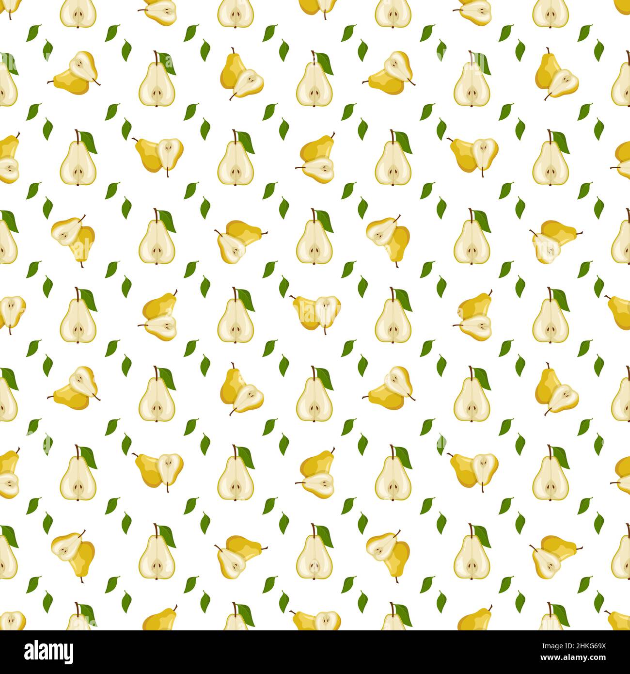 Seamless pattern with yellow pear. Print from whole and half healthy ...