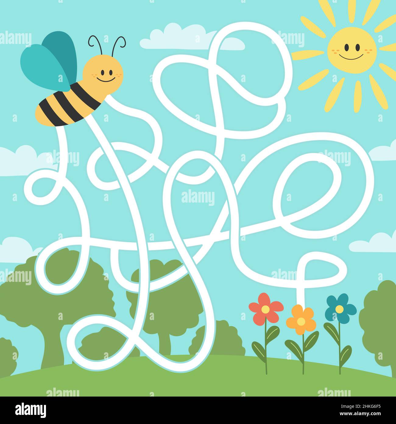 Maze puzzle for children. Help bee find flower. Kids activity sheet
