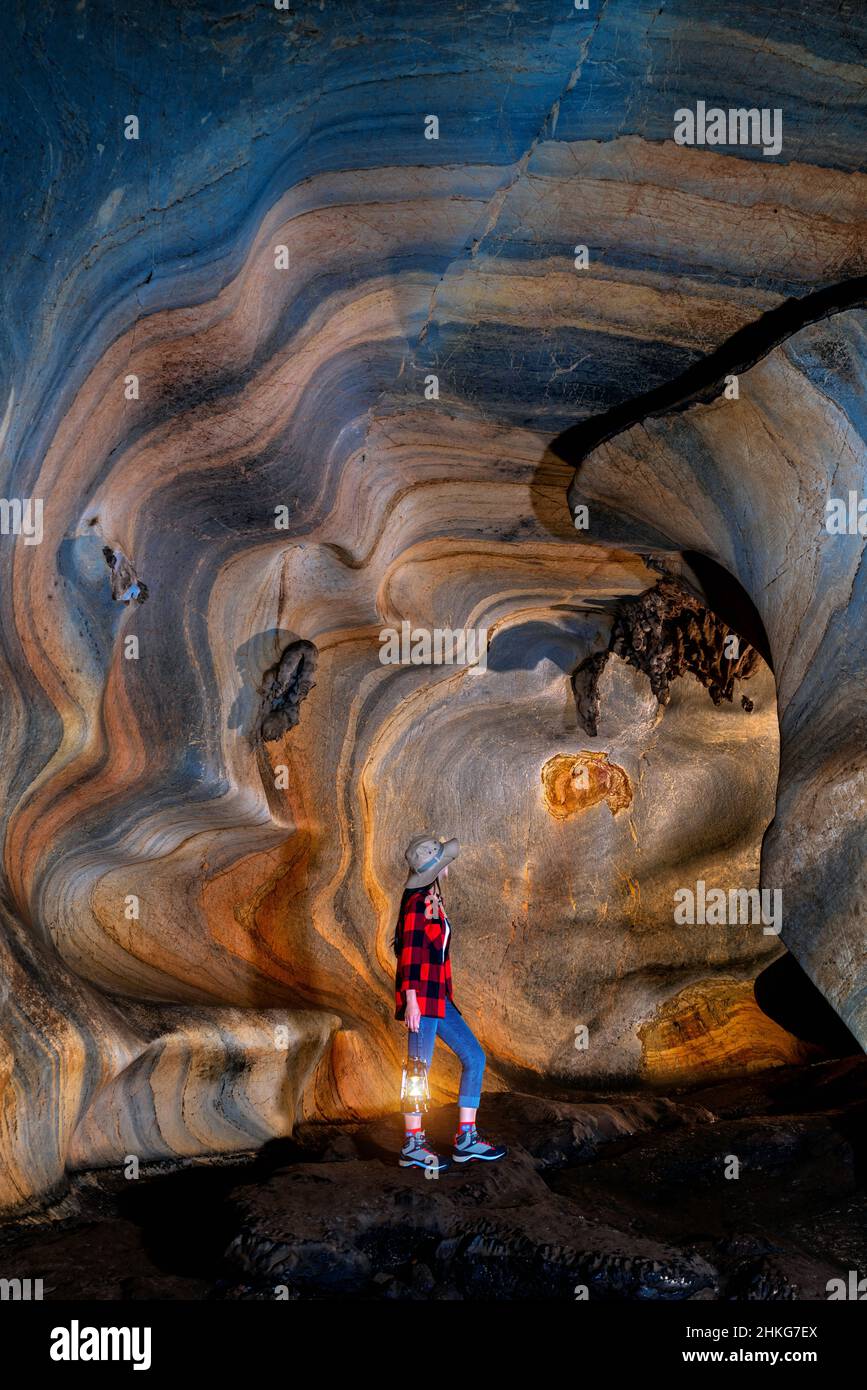 Tourists visit Mae Sap Cave, Samoeng District, Chiang Mai, Thailand. Unseen thailand. Stock Photo