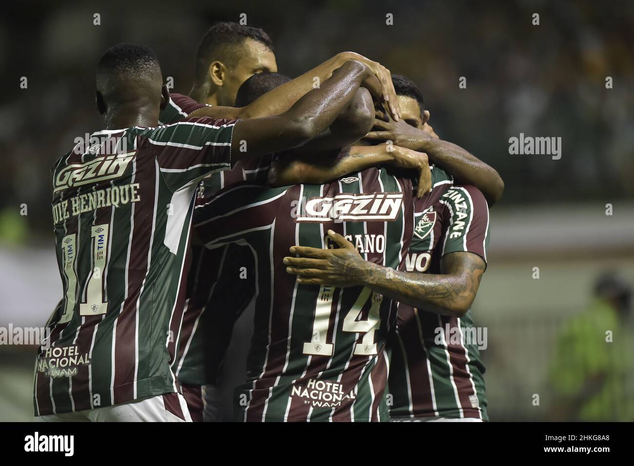 Rio de Janeiro-Brazil February 03, 2022, Fluminense football player Germãn Cano scores his first goal, during the match between Fluminense and Audax, Stock Photo