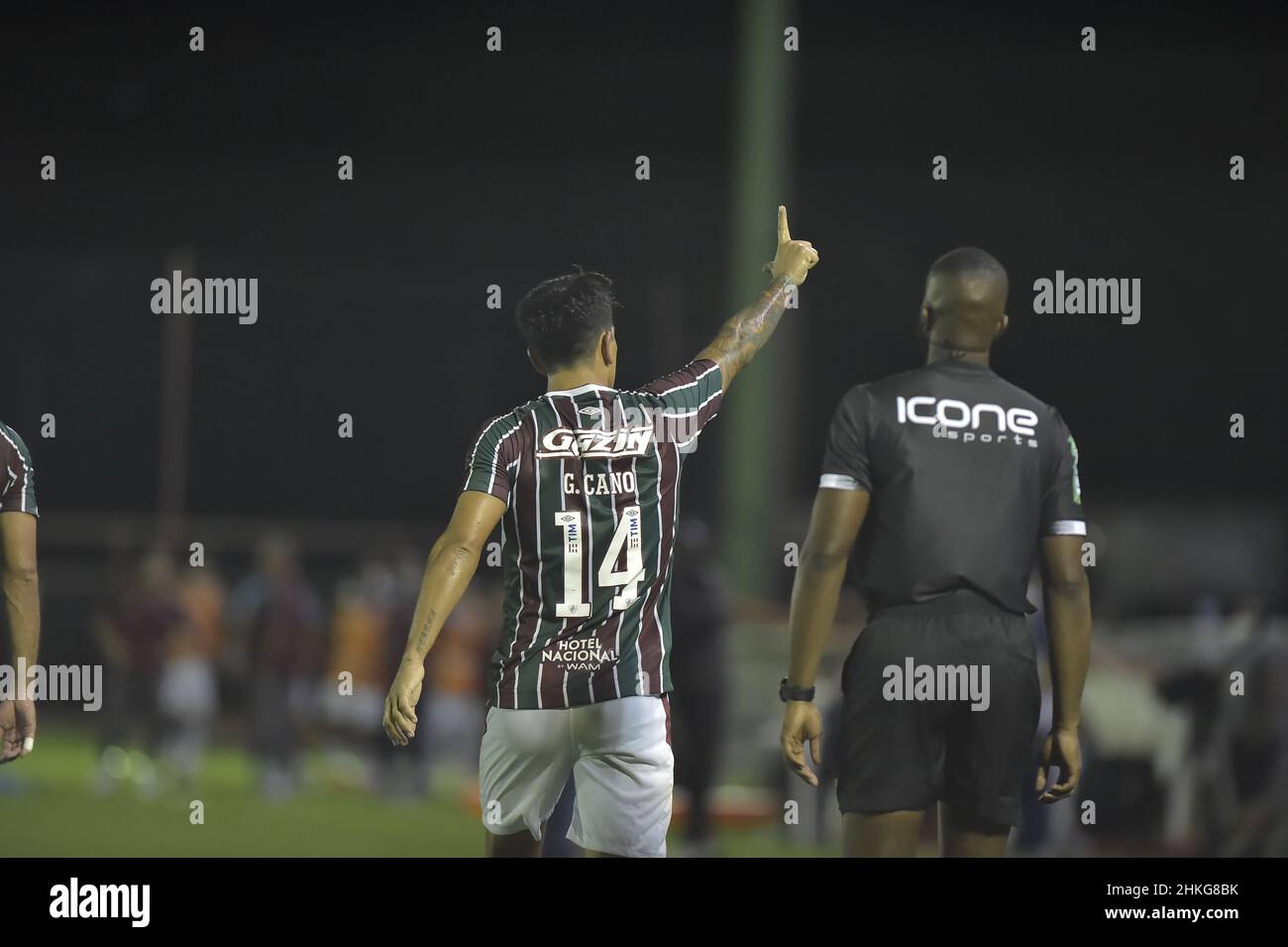 Rio de Janeiro-Brazil February 03, 2022, Fluminense football player Germãn Cano scores his first goal, during the match between Fluminense and Audax, Stock Photo