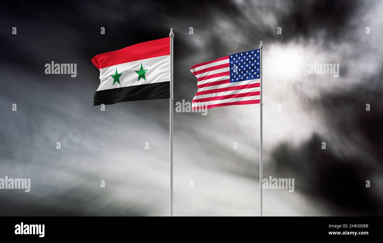 Flag of Syria flag of united arab republic Stock Photo