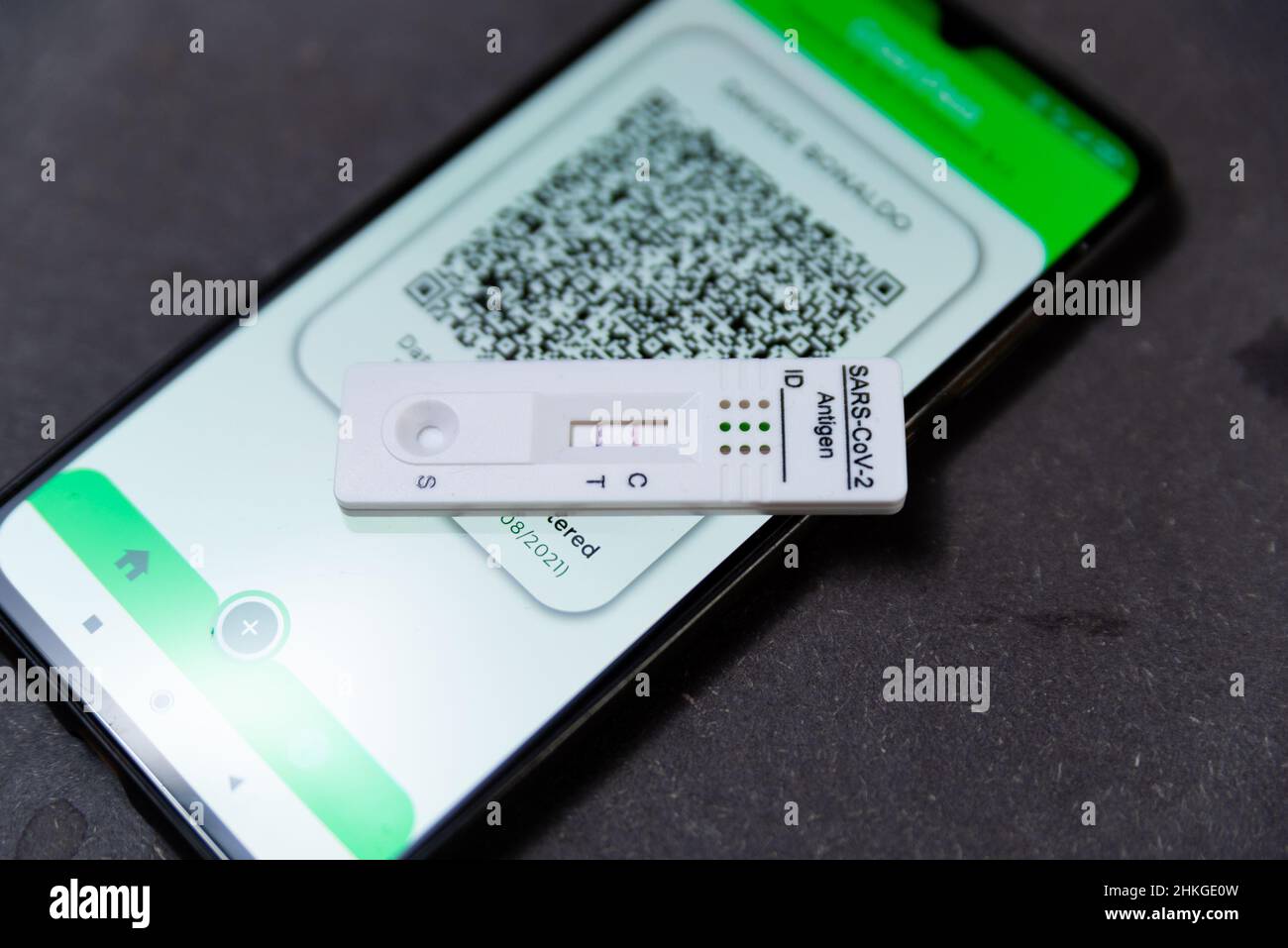 A positive result rapid Covid test, also known as antigen test or