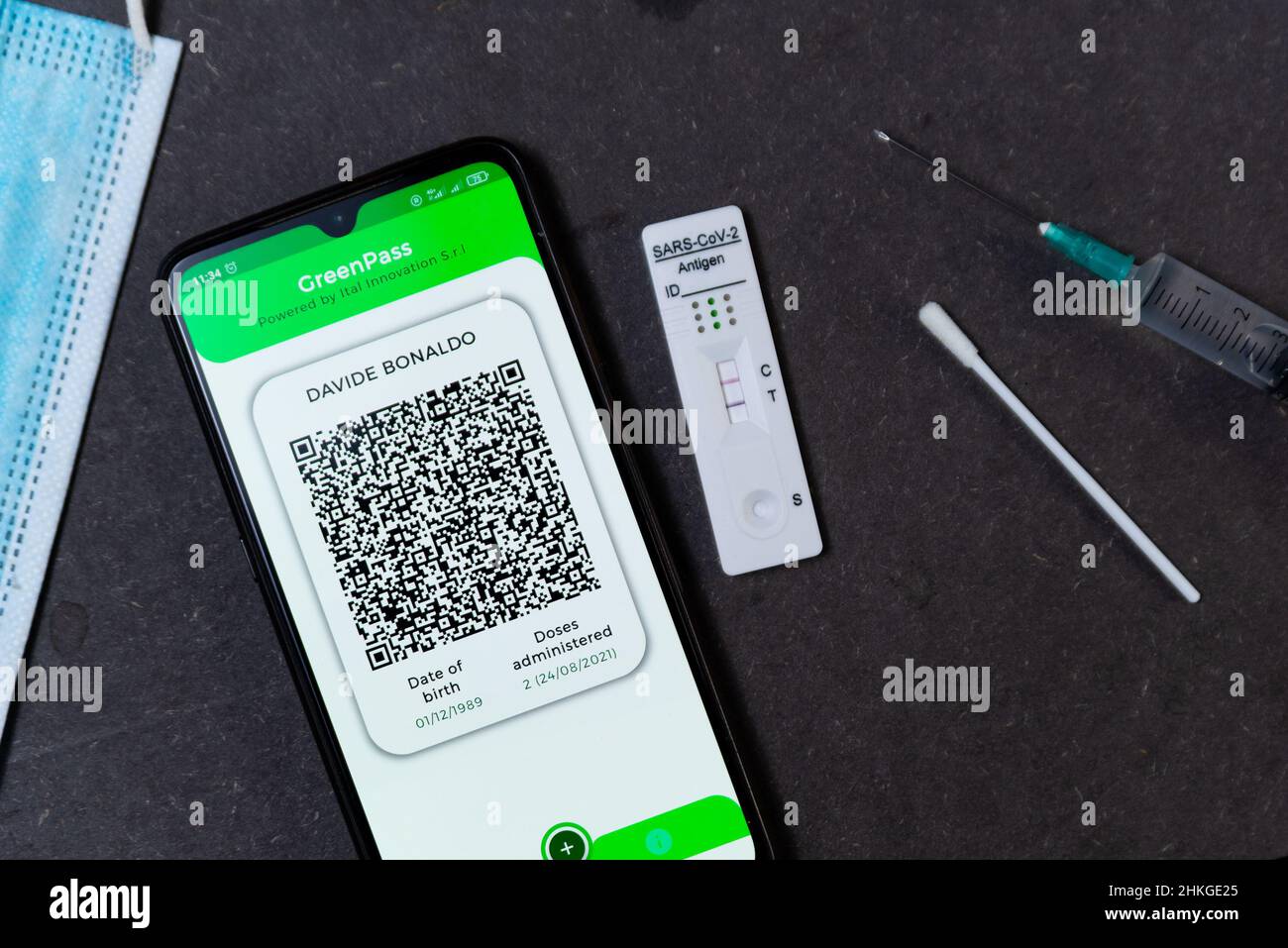 A positive result rapid Covid test, also known as antigen test or