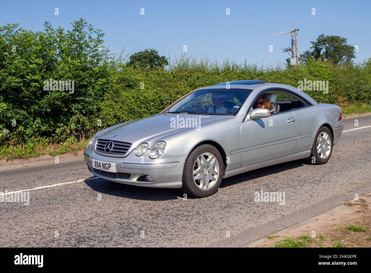 2000 Mercedes Benz CL 500 S500 4966cc petrol coupe, en-route to Capesthorne Hall classic July car show, Cheshire, UK Stock Photo