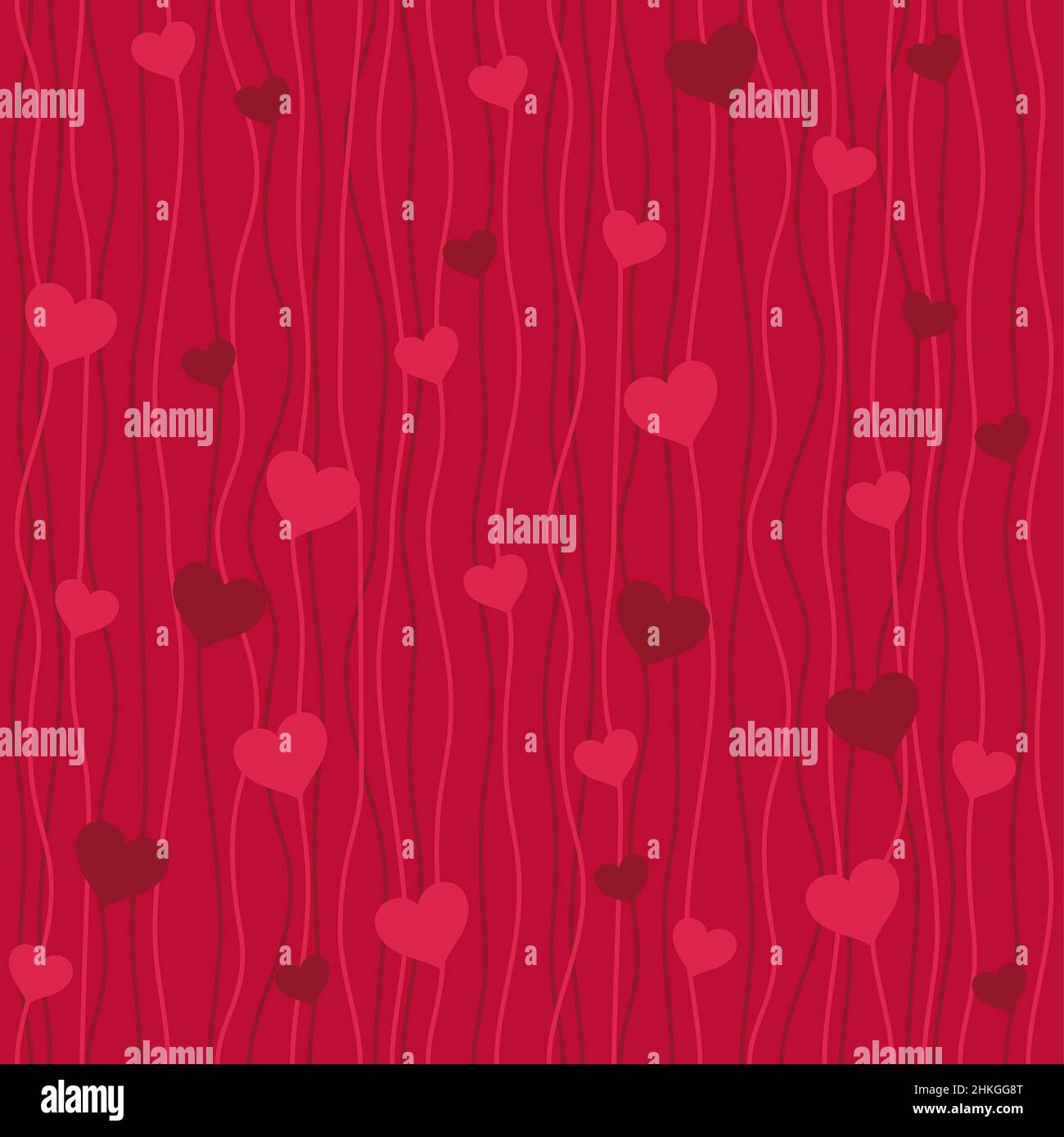 Valentine background - red hearts on burgundy background, seamless pattern Stock Vector