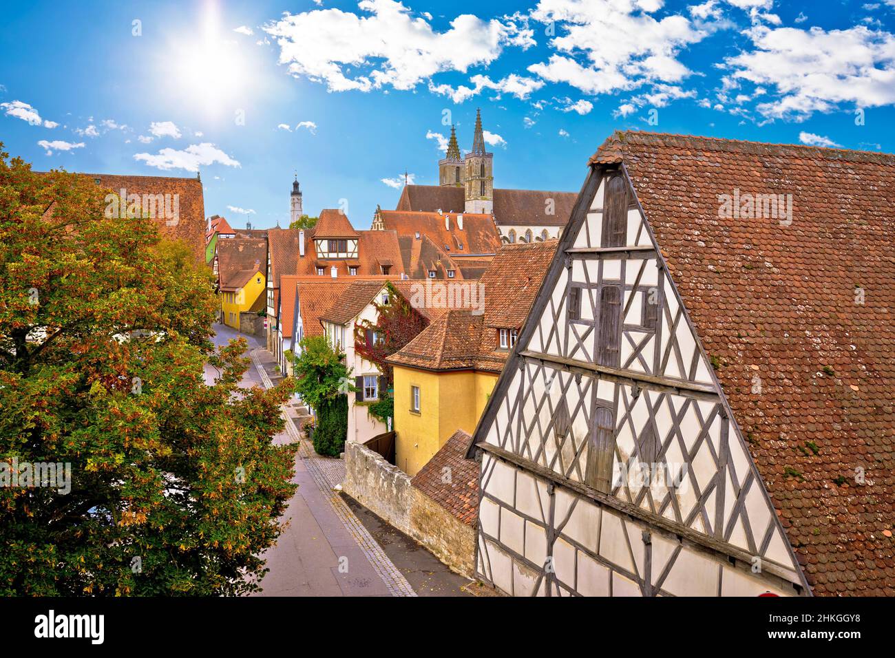 Rooftops and landmarks of historic town of Rothenburg ob der Tauber, Romantic road of Bavaria region of Germany Stock Photo