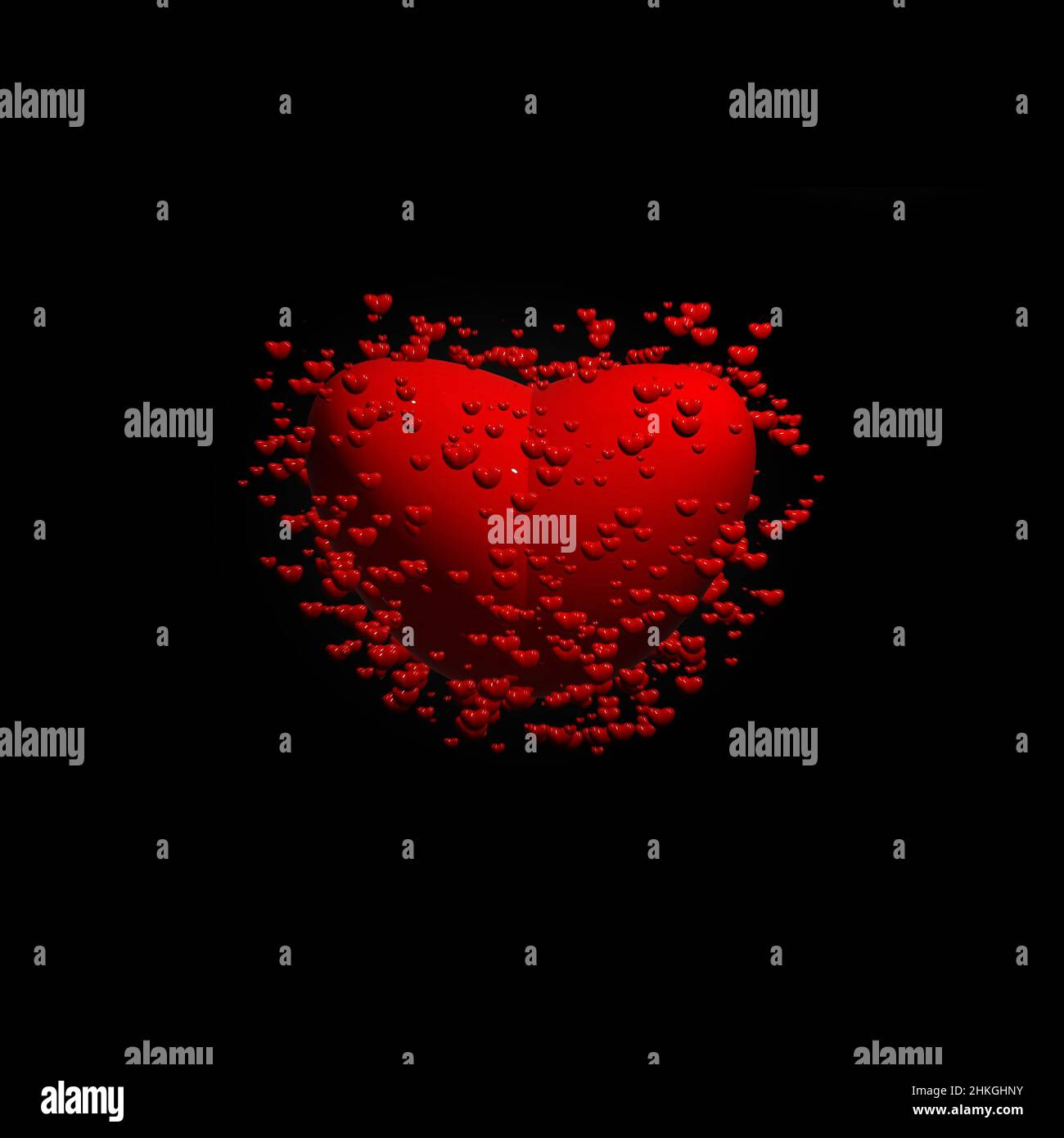 Valentine's Day background with red heart isolated on black Stock Photo ...