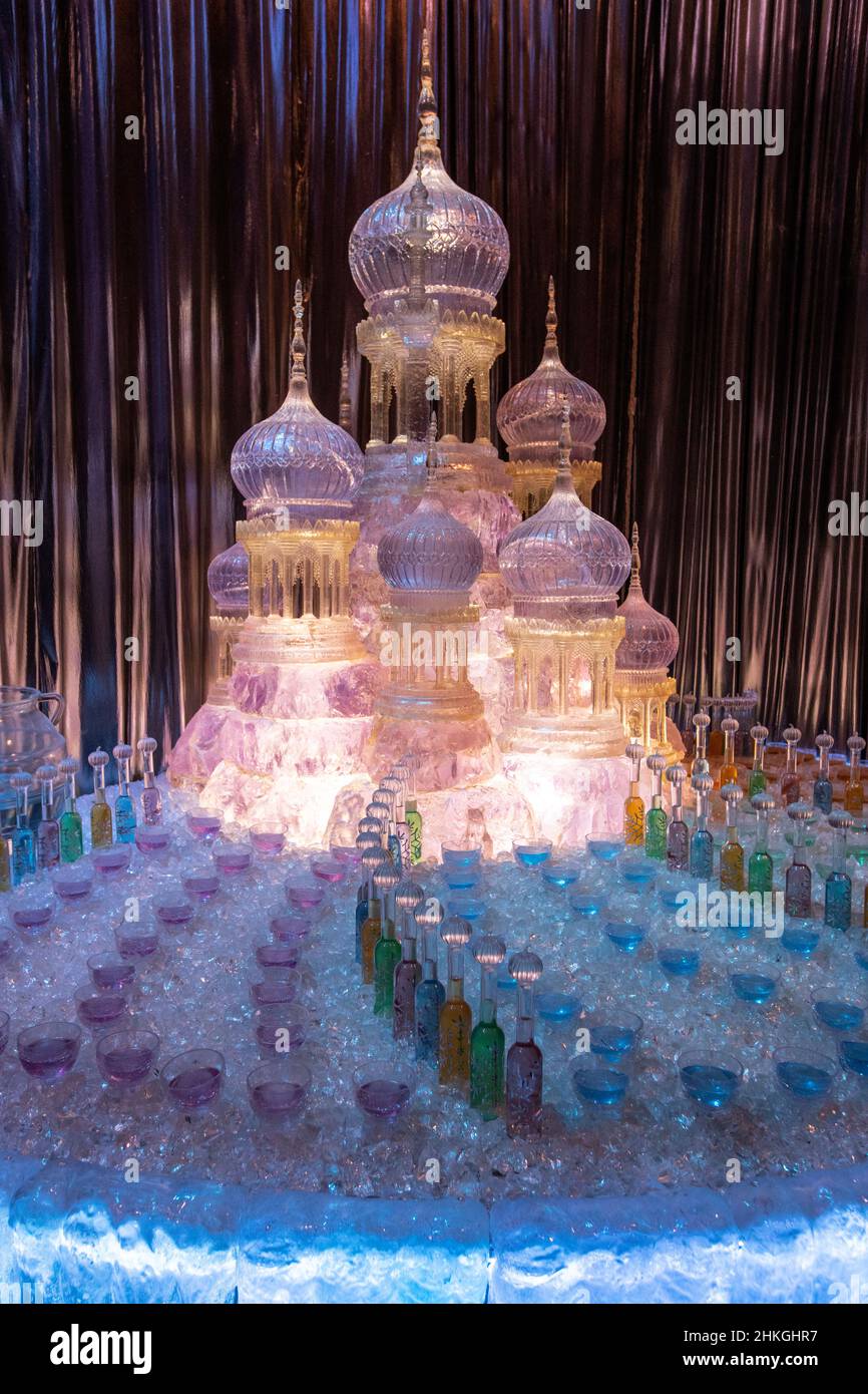 Leavesden, UK - January 9th 2022: Yule Ball Ice Sculpture, at The Making of Harry Potter tour at the Warner Bros. Studios in Leavesden, near London, U Stock Photo