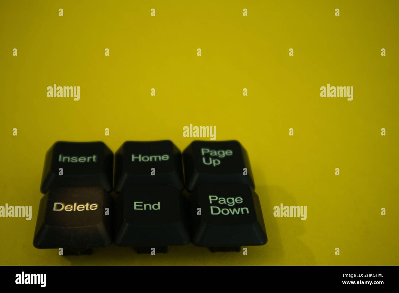 Navigation keys of a computer keyboard, delete key highlighted Stock