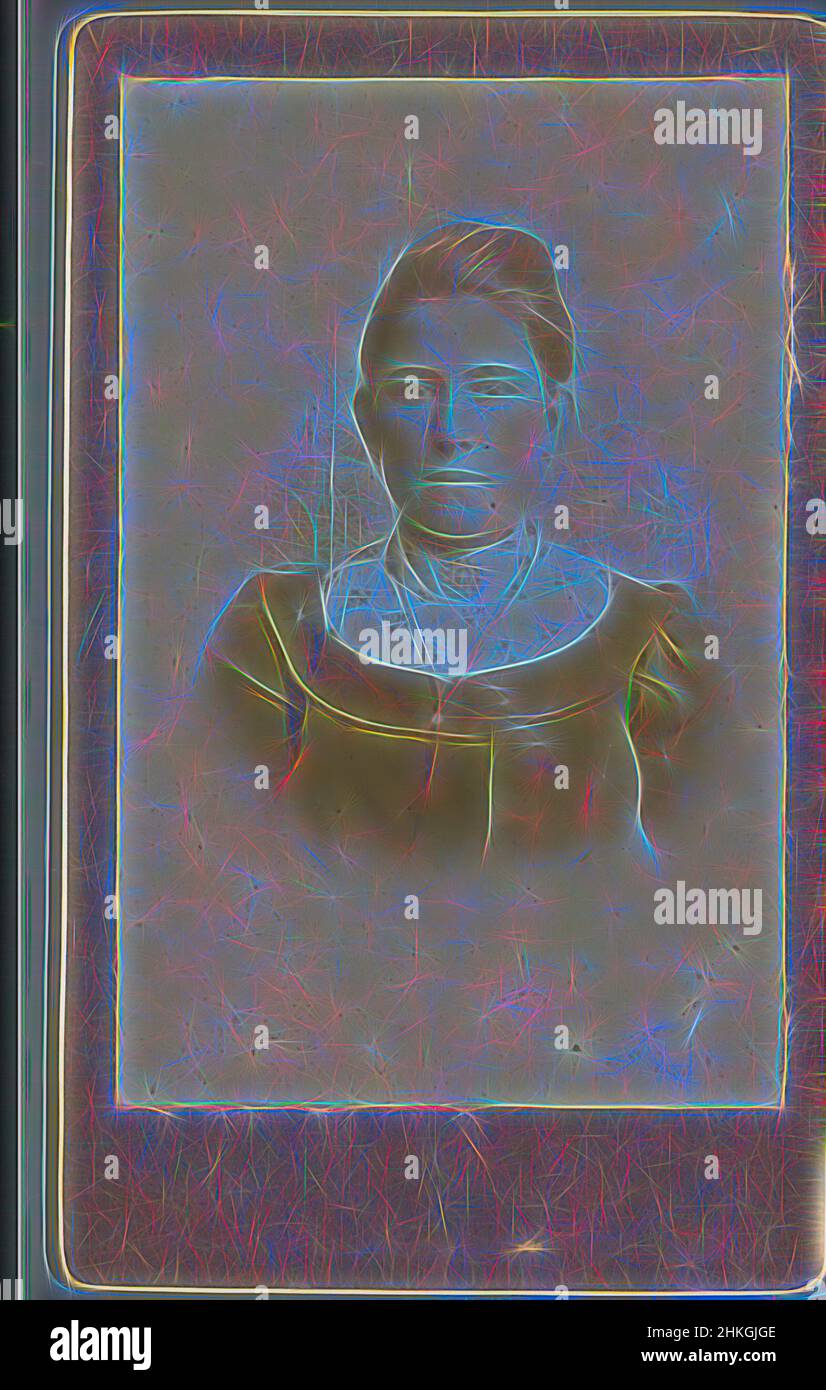 Inspired by Portrait of an unknown woman, 1880 - 1920, length 105 mm × width 64 mm, Reimagined by Artotop. Classic art reinvented with a modern twist. Design of warm cheerful glowing of brightness and light ray radiance. Photography inspired by surrealism and futurism, embracing dynamic energy of modern technology, movement, speed and revolutionize culture Stock Photo