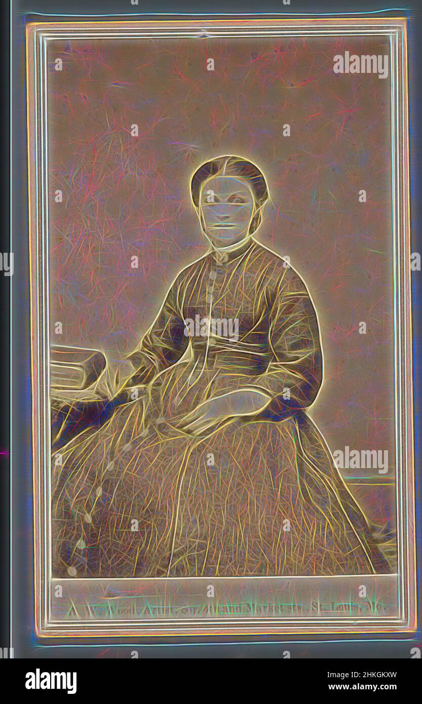 Inspired by Portrait of an unknown woman, A.W. Wood, Saint Louis, 1855 - 1885, paper, albumen print, height 100 mm × width 62 mm, Reimagined by Artotop. Classic art reinvented with a modern twist. Design of warm cheerful glowing of brightness and light ray radiance. Photography inspired by surrealism and futurism, embracing dynamic energy of modern technology, movement, speed and revolutionize culture Stock Photo