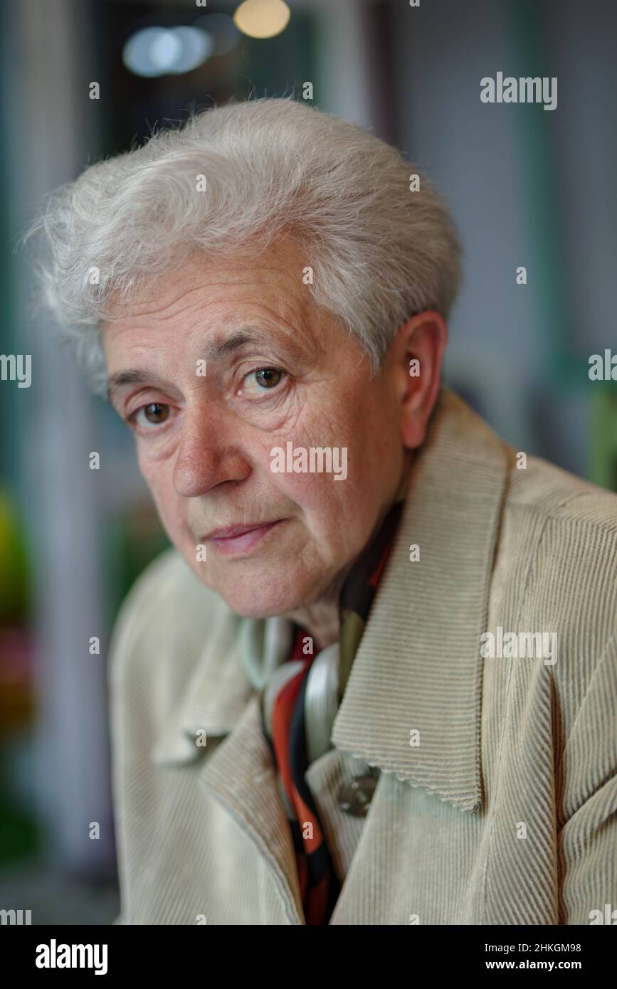 Portrait of senior woman with grey hair Stock Photo