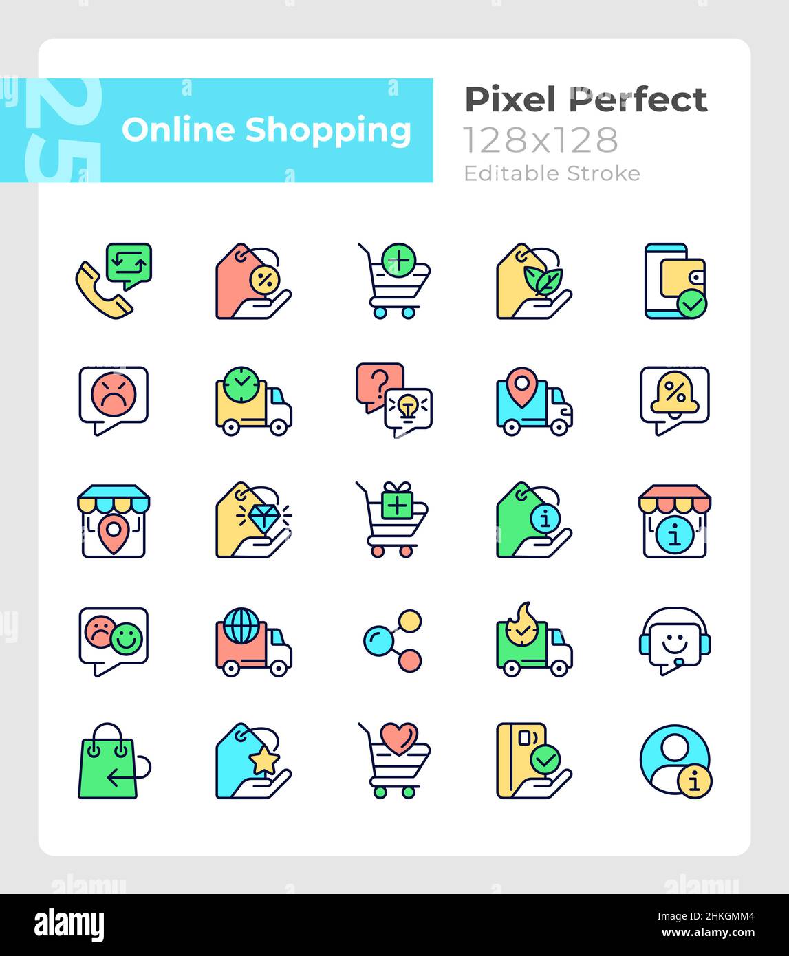 Online shopping pixel perfect RGB color icons set Stock Vector Image ...