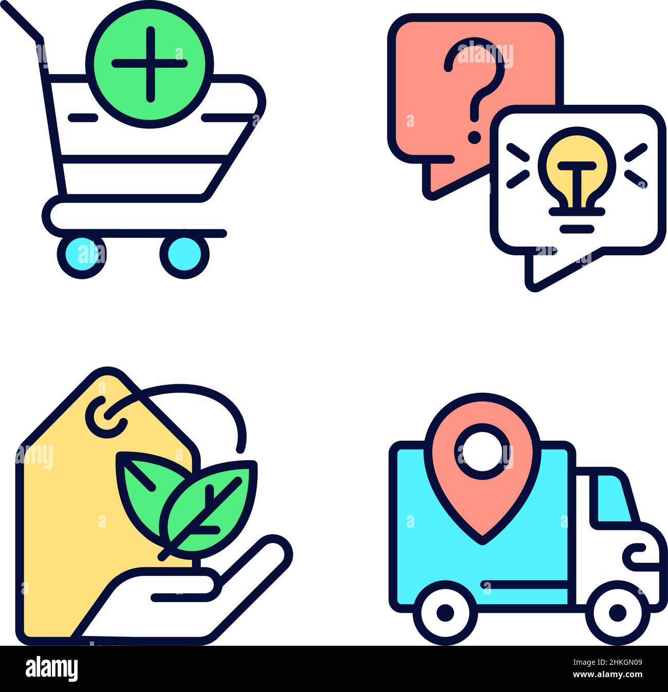 Online shopping services pixel perfect RGB color icons set Stock Vector