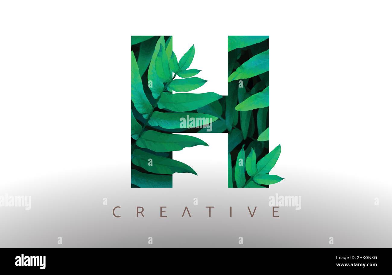 Botanical Green Eco Leaf Letter H Logo Design Icon made from Green ...