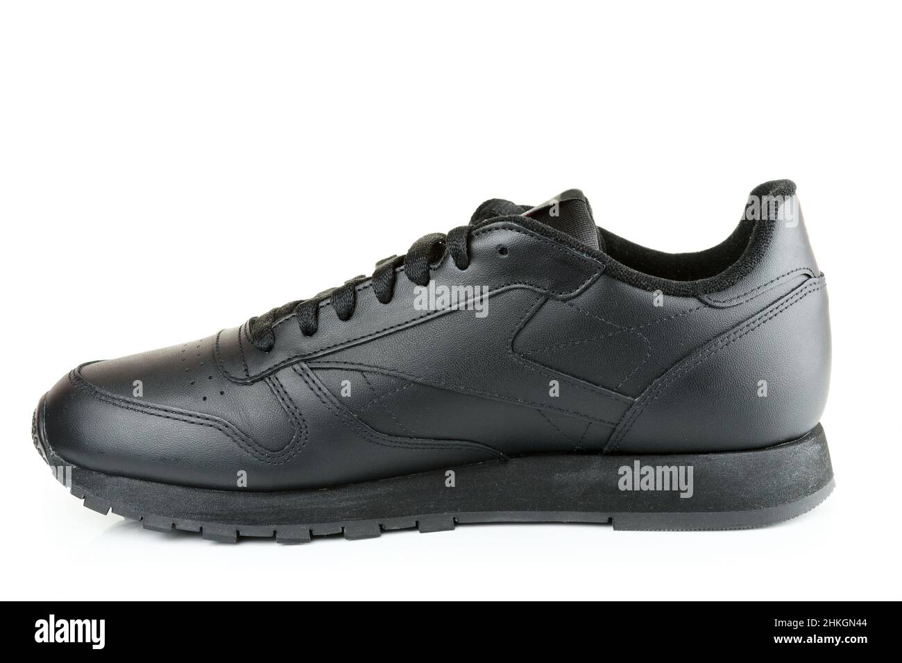 One Black Leather Shoe Isolated On White Background Stock Photo Alamy one-black-leather-shoe-isolated-on-white-background-stock-photo-alamy