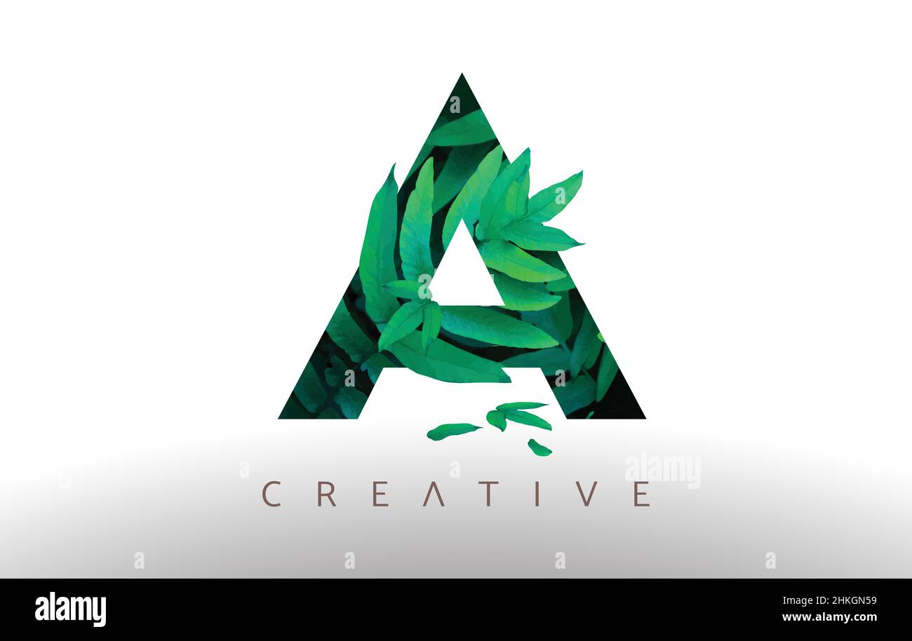 Botanical Green Eco Leaf Letter A Logo Design Icon made from Green ...