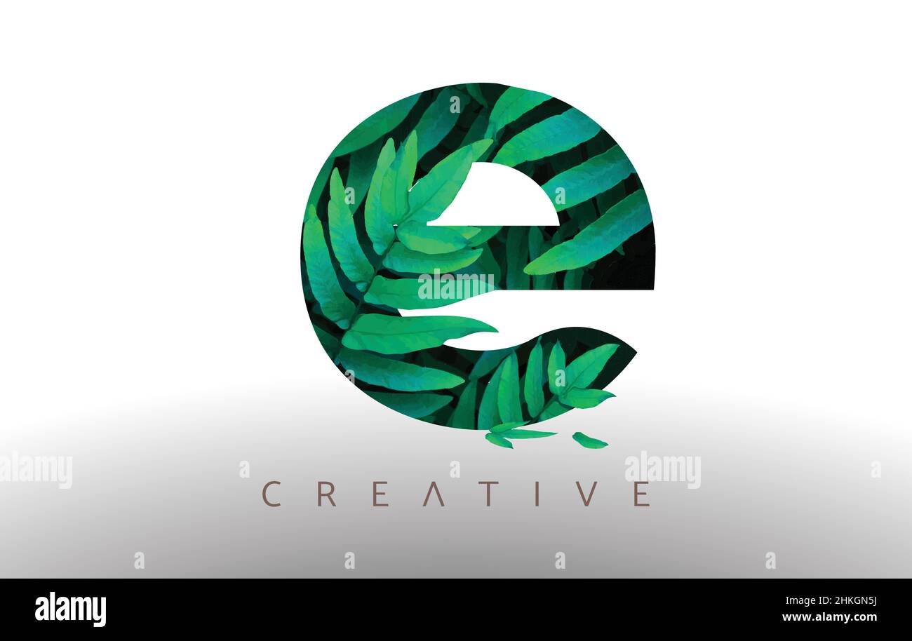 Botanical Green Eco Leaf Letter E Logo Design Icon made from Green ...